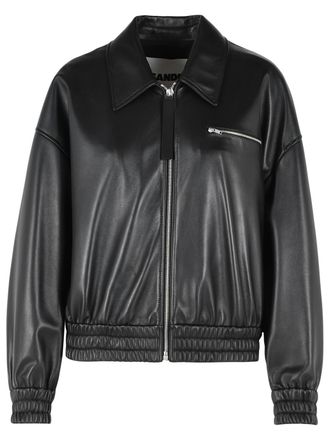 Jil Sander Black Leather Bomber Jacket