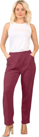 Generic Womens Full Length Cherry Berry Corduroy Trouser, Ladies Plain Casual Straight Leg Ribbed Cord Pants with Side Pockets (Wine, 24)