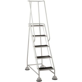 Loops 5 Tread Mobile Warehouse Steps GREY 1.94m Portable Safety Ladder & Wheels