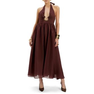 Bardot Cavarly Plunge Halter Neck Maxi Dress in Chocolate at Nordstrom, Size 12