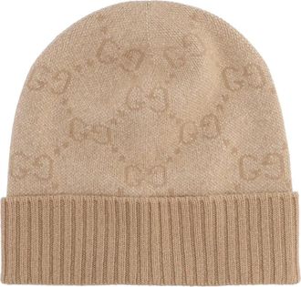 Gucci Geribbelde muts met jacquard print - Beige