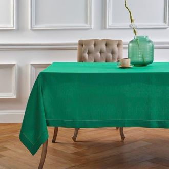 Solino Home Linen Tablecloth for Dining Table, Holiday and Everyday Table Decor - Classic Hemstitch in Emerald at Nordstrom, Size X-Small