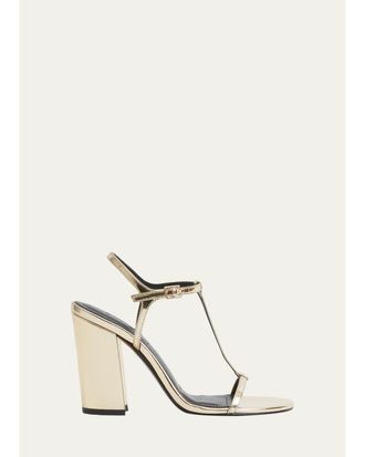 SIMKHAI 90mm Stacey Metallic Leather T-Strap Sandals