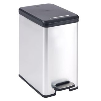 Curver Cubo De Basura Slim - Cubo De Basura Rectangular Con Pedal 25 L - Cierre Suave - Aspecto Met&aacute;lico - Para Cocina, Oficina, Ba&ntilde;o - 39,3x25x45,4 Cm - Gri