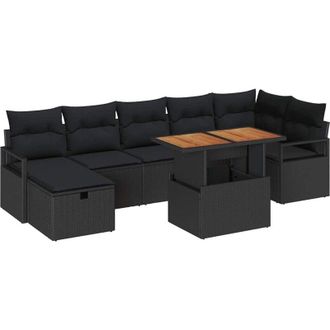 vidaXL Garden Sofa Set with Cushion 8 pcs Black Poly Rattan vidaXL