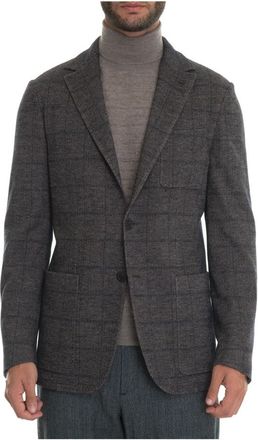Canali Jasje met Herringbone Print en Zakken - Heren - Blazers - Bruin - 2XL - Katoen - Jassen