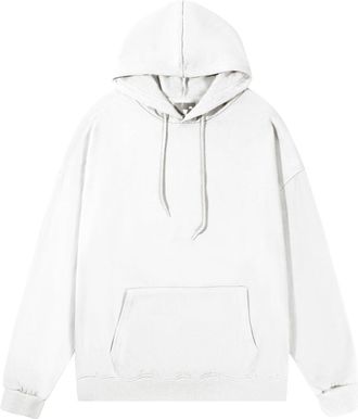 Generic Classic Hoodies for Men Drawstring Hooded Collar Plain Pullover Hoody Casual Wear with Pocket Pullover Hooded Sweater White