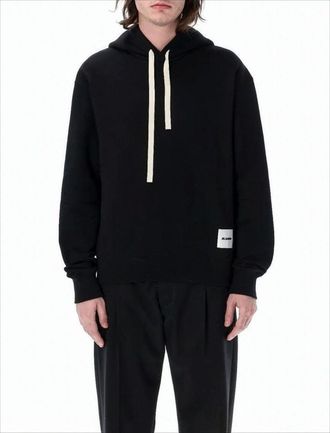 Jil Sander Minimalist Black Hoodie With Off-White Drawstrings