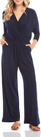 Karen Kane Travel Wide Leg Jersey Jumpsuit in Navy at Nordstrom, Size X-Large P