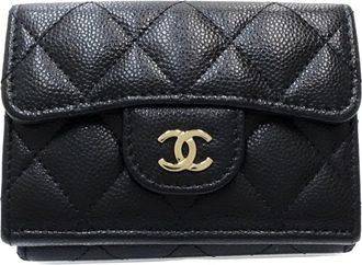 Chanel Black Grained Calfskin Wallet (Tri-Fold) (Pre-Owned)
