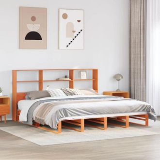 vidaXL Vidaxl - Cama Con Estanter&iacute;a Sin Colch&oacute;n Madera Maciza Marr&oacute;n 180x200 Cm