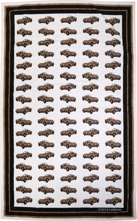 Dolce & Gabbana Towel White Cotton Car Graphic Print 115cm x 180cm Womens Beach
