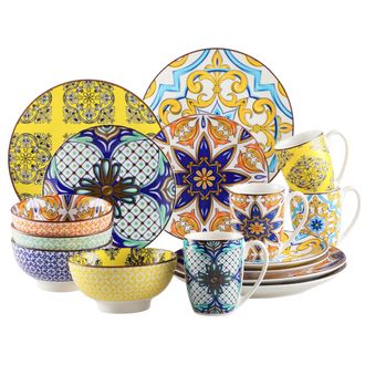 OEM Juego De Vajilla De 16 Piezas, De Porcelana, Con Dise&ntilde;o Geom&eacute;trico
