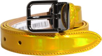 Dolce & Gabbana Metallic Yellow Leather Metal Logo Buckle Mens Belt (Pre-Owned)