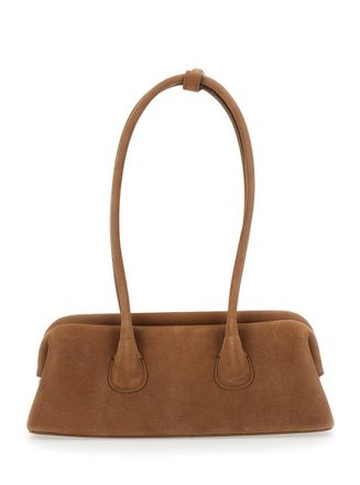 Osoi Boat Wide Mini Brown Shoulder Bag With Round Handles And Logo Lettering On The Front In Nubuck Leather Woman
