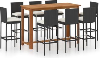 vidaXL Vidaxl - Conjunto De Bar Para Jard&iacute;n 9 Piezas Con Cojines Negro
