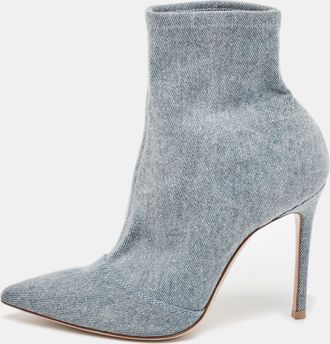 Gianvito Rossi Blue Denim Pointed Toe Ankle Length Boots