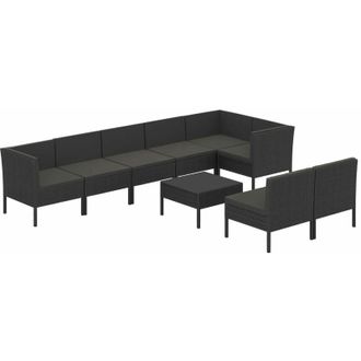 vidaXL 9 Pcs Garden Lounge Set Con Vime Pe Negro