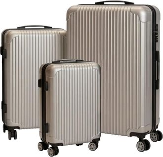 Relaxdays Relaxdays luggage set, 3-piece, 4 wheels, hard-shell, 3 sizes, telescopic handle, combination lock, silver