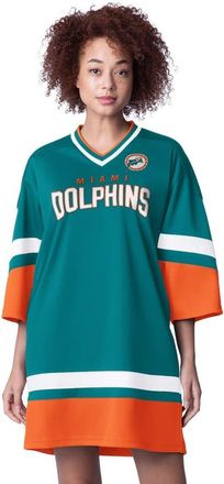 Starter Womens Starter Aqua Miami Dolphins Slap Shot 3/4 Sleeve Sneaker Dress at Nordstrom, Size Xx-Large