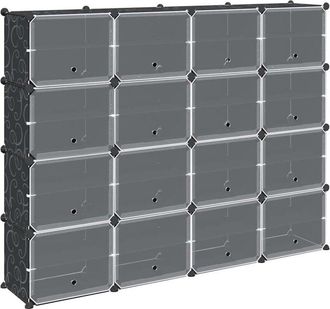 vidaXL Storage Cube Organiser with 16 Cubes and Doors Black pp Vidaxl
