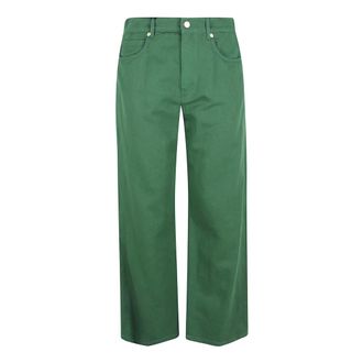 Max Mara Straight Jeans, female, Green, Size: 2XS Cotton and linen straight trousers