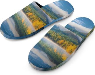Generic Lake Boat Autumn Warm Mens Slippers Slip On Soft Fleece House Shoes Winter Indoor Outdoor