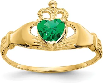 Diamond2Deal 14k Yellow Gold Green Cubic Zirconia Claddagh Heart Ring