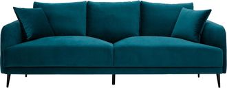 Miliboo Sof&aacute; Moderno 3 Plazas De Terciopelo Azul Petr&oacute;leo Y Metal Negro Jerry