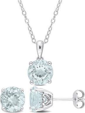 Delmar Aquamarine Stud Earrings & Pendant Necklace Set in Blue at Nordstrom Rack