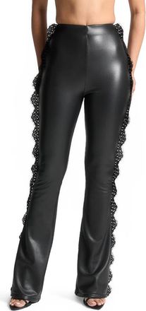 Mani&egrave;re De Voir Lace Trim Leather Fit and Flare Leggings in Black at Nordstrom, Size Xx-Small