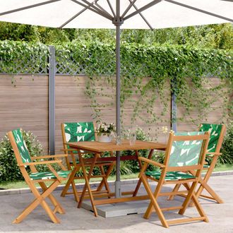 vidaXL Set De Comedor Jard&iacute;n 5 Pzas Tela Madera Maciza Estampado Hojas Vidaxl
