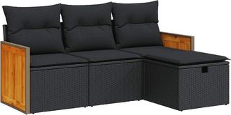 vidaXL Juego De Sof&aacute;s Jard&iacute;n 4 Pzas Con Cojines Rat&aacute;n Sint&eacute;tico Negro Vidaxl