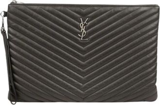 Saint Laurent Pre-owned Clutches, female, Gray, Size: ONE SIZE Pre-owned Monogram Document Holder Clutch