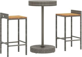 vidaXL 3 Piece Garden Bar Set Grey Poly Rattan&Solid Wood Acacia Vidaxl
