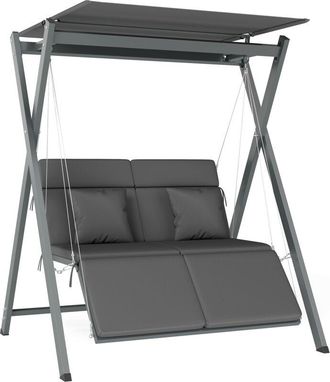 OUTSUNNY Columpio De Jard&iacute;n Exterior De 2 Plazas Convertible En Cama Con Toldo Ajustable Protecci&oacute;n Uv30+ Y Cojines Carga 220 Kg 142x130x168 Cm Gris - Outsunny