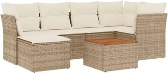 vidaXL Vidaxl - Set Sof&aacute;s De Jard&iacute;n 7 Piezas Y Cojines Rat&aacute;n Sint&eacute;tico Beige