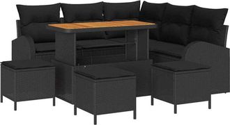 vidaXL Conjunto De Sof&aacute; De Jard&iacute;n Con Coj&iacute;n Con Almohada 9 Pcs Negro Vidaxl