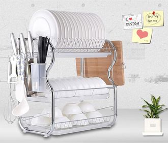 OEM &Eacute;gouttoir &Agrave; Vaisselle - 3 &Eacute;tages - Acier Chrom&eacute; Et Pp - 42 X 25 X 43,5 Cm - Pour Cuisine Domestique - 1 Pi&egrave;ce