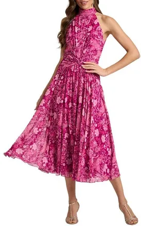 Tadashi Shoji Sleeveless A-Line Midi Dress in Magenta/multi at Nordstrom, Size 12