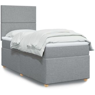 vidaXL Cama Box Spring Con Colch&oacute;n Tela Gris Claro 90x200 Cm