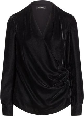 Ralph Lauren Zwarte Kruisende Velvet Blouse - Dames - Blouses - Zwart - XS - Overhemden