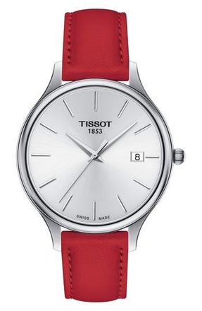 Tissot Bella Ora Piccola Leather Strap Watch, 38mm in Silver at Nordstrom Rack