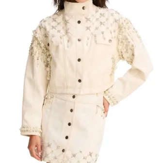 Allison Rhinestone Relaxed Jacket In Off White