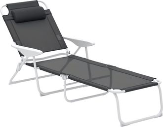 OUTSUNNY Folding Sun Lounger with 4-Level Backrest & Headrest - Charcoal Grey | TJ Hughes
