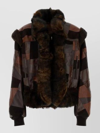 Chlo&eacute; leather jacket patchwork design fur trim