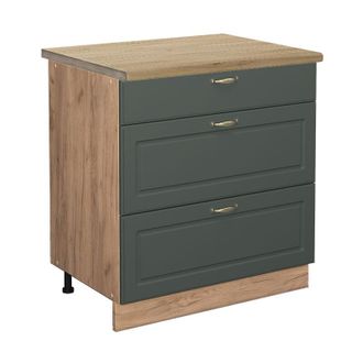 Vicco Mueble Bajo De Cocina Fame-line, Verde Dorado Casa De Campo, 80 Cm Con 3 Cajones, Et Roble