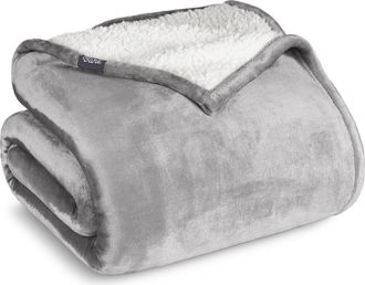 Bare Home Reversible Plush Fleece Throw Blanket in Light Grey at Nordstrom