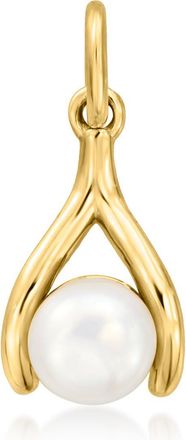 RS Pure by Ross-Simons 4.5-5mm Cultured Pearl Wishbone Charm in 14kt Yellow Gold