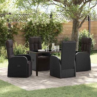 vidaXL Conjunto De Comedor De Jard&iacute;n 5 Pcs Negro Rat&aacute;n Sint&eacute;tico Vidaxl